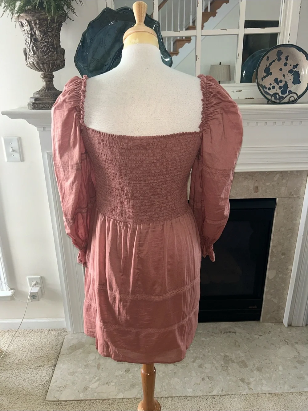 Reformation Dunes Smocked Square-Neck Puff Sleeve Mini Dress - Picture 7 of 9